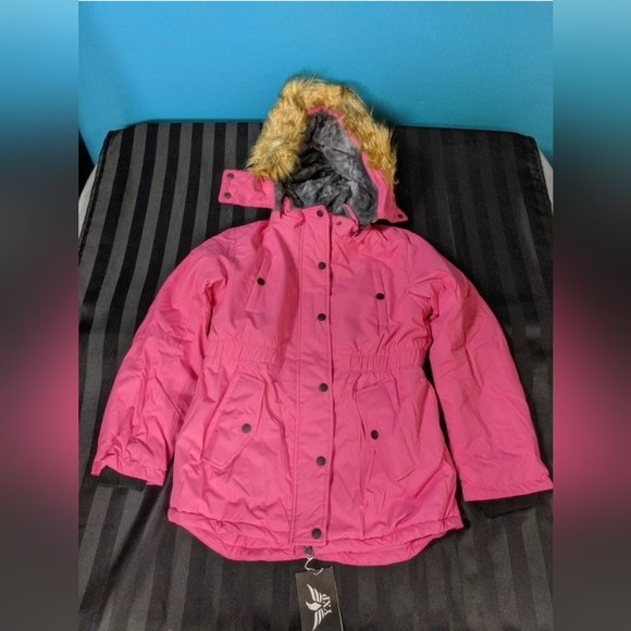 YXP Girls Winter Coat Pink Elastic Waist Warm Fleece Lined Work Removable Hood - Picture 1 of 12